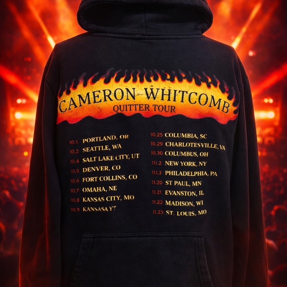 Cameron Whitcomb 2023 Quitter Tour Merch Hoodie Black Flame Graphic 2023 Sz M - Picture 2 of 12